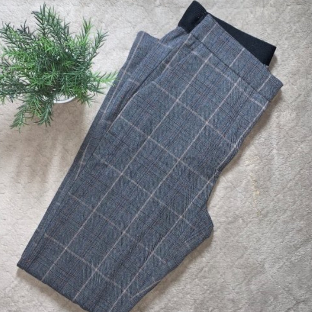 Zara Plaid Slacks Smart Straight Cigarette Pants Grey Trousers